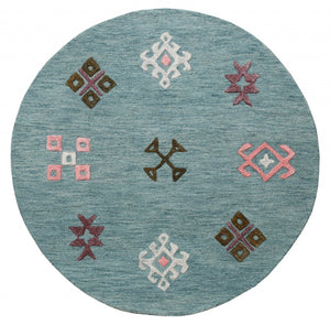 7’ Round Blue Minimal Design Area Rug