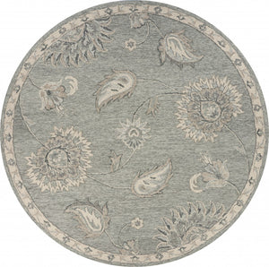 5’ Round Light Gray Floral Area Rug