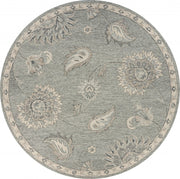 7’ Round Light Gray Floral Area Rug