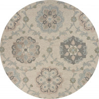 5’ Round Ivory Intricate Floral Area Rug