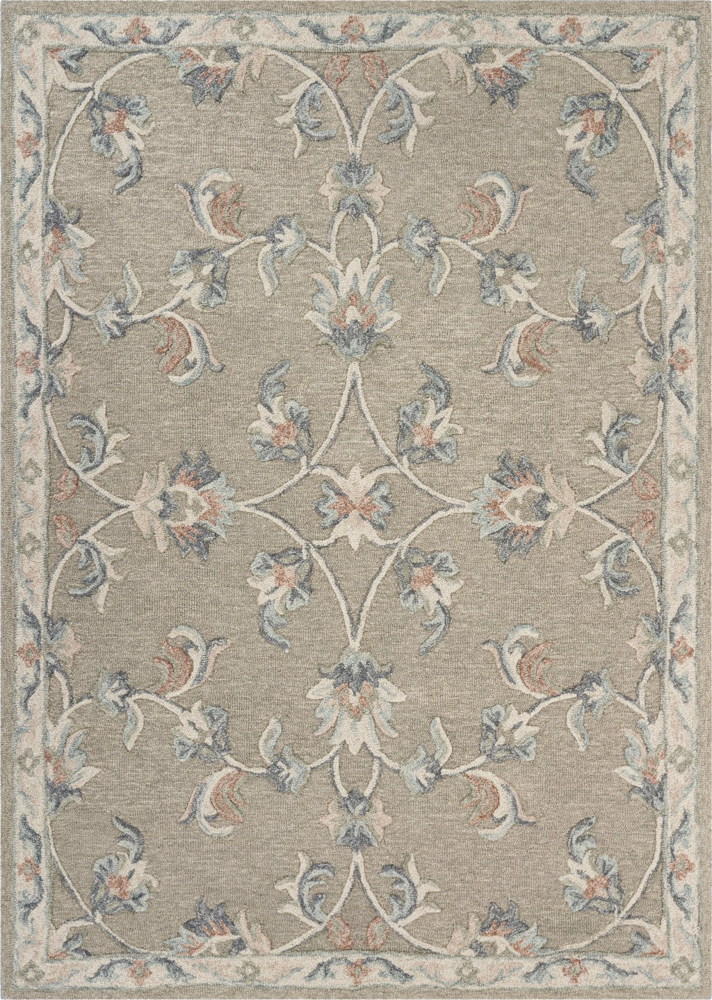 7’ x 9' Sage and Cream Filigree Area Rug