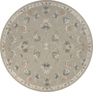 7’ Round Sage and Cream Filigree Area Rug