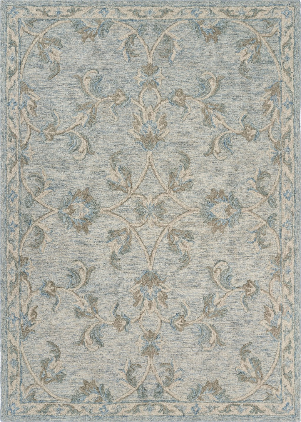 7’ x 9’ Blue and Cream Filigree Area Rug