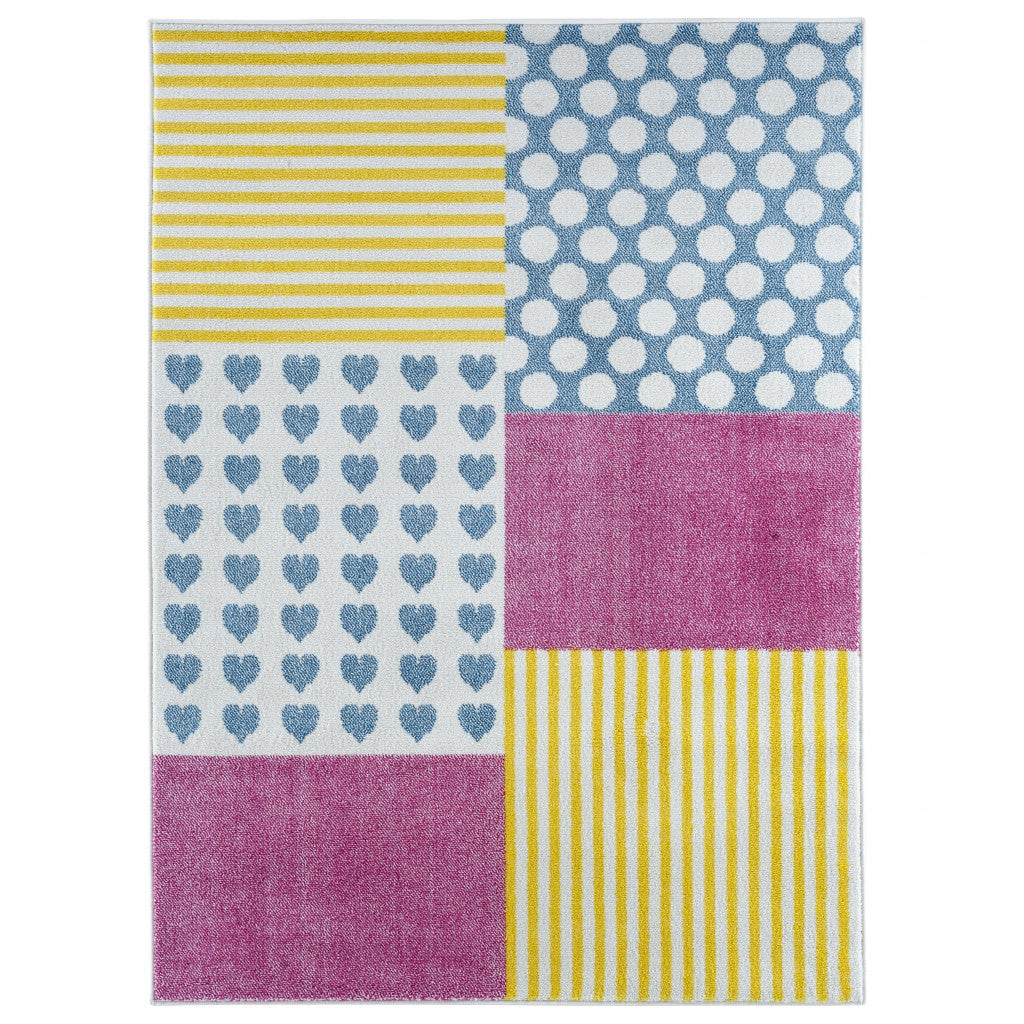 5’ x 7’ Blue Yellow Pink Blocks Area Rug