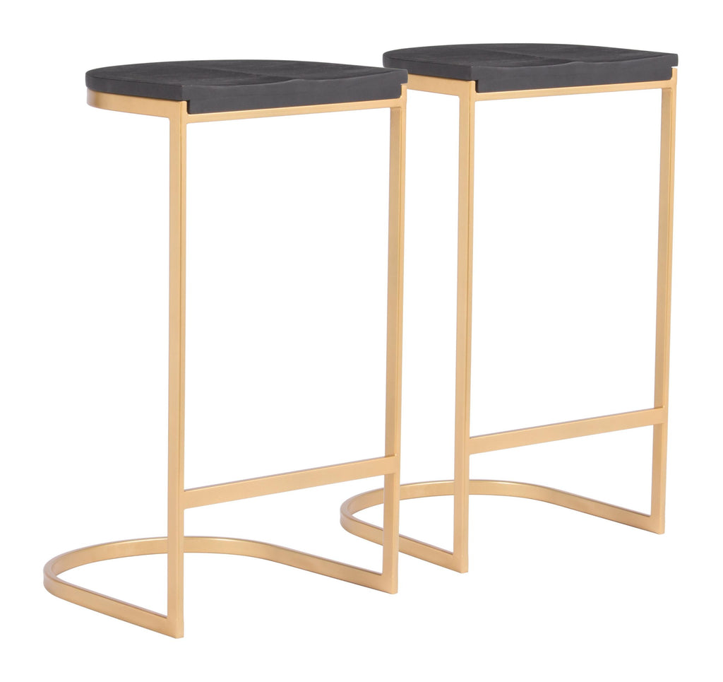 Set of Two Gold and Black Bar Stools