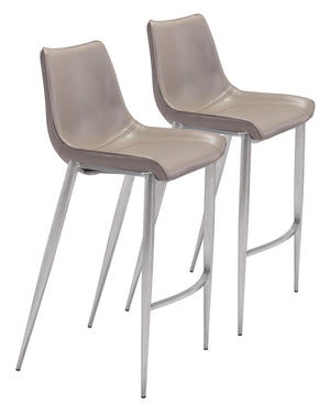 Magnus Bar Chair (Set of 2) Gray &amp; Silver