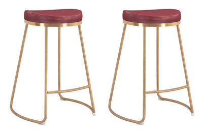 Bree Counter Stool (Set of 2) Burgundy & Gold