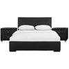 Black Upholstered Platform Queen Bed with Two Nightstands