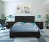 Black Upholstered Platform Queen Bed with Two Nightstands