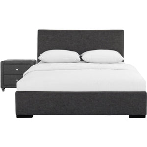 Grey Upholstered Twin Platform Bed with Nightstand