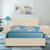 Beige Upholstered Platform King Bed with Two Nightstands