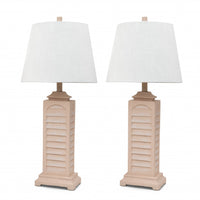 Set of 2 Cream Beige Coastal Shutter Styled Table Lamps