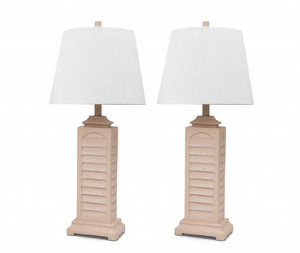 Set of 2 Cream Beige Coastal Shutter Styled Table Lamps