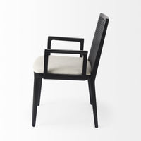 Black and Cream Uholstery and Cane Dining Armchair