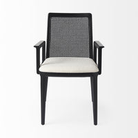 Black and Cream Uholstery and Cane Dining Armchair