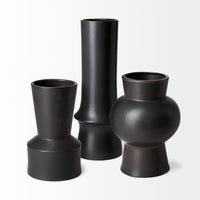 9" Matte Black Contempo Deco Ceramic Vase