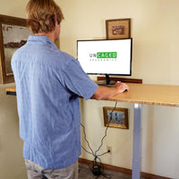 Gray and Natural Bamboo 52" Dual Motor Electric Office Adjustable Computer Desk