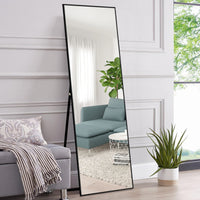 64in. x 21in. Modern Aluminum Alloy Thin Black Framed Full Length Floor Mirror