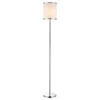 Lux II 1-Light Polished Chrome Floor Lamp With Metal Trimmed Off-White Shantung Shade