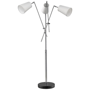 Cerberus 3-Light Polished Chrome Adjustable Arm Floor Lamp With Coarse Cream Linen Shades