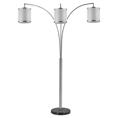 Lux 3-Light Brushed Nickel Adjustable Tree Floor Lamp With Sheer Snow Shantung Two Tier Shades