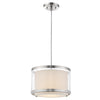 Lux 1-Light Brushed Nickel Pendant With Metal Trimmed Sheer Snow Shantung Two Tier Shade