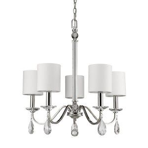 Lily 5-Light Polished Nickel Chandelier With Fabric Shades And Crystal Accents