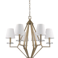 Easton 6-Light Washed Gold Chandelier With Crystal Bobeches And White Fabric Shades