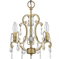 Claire 3-Light Antique Gold Convertible Mini Chandelierto Semi-Flush Mount With Crystal Accents