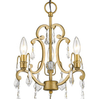 Claire 3-Light Antique Gold Convertible Mini Chandelierto Semi-Flush Mount With Crystal Accents