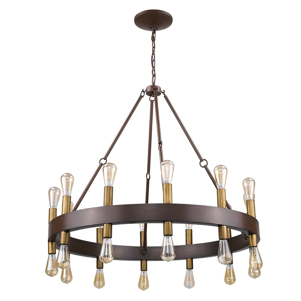 Cumberland 24-Light Wood Finish Chandelier With Raw Brass Sockets