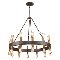 Cumberland 24-Light Wood Finish Chandelier With Raw Brass Sockets