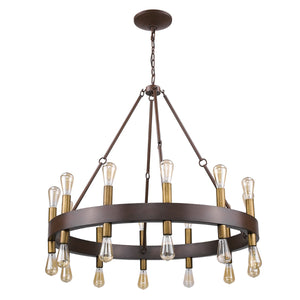 Cumberland 24-Light Wood Finish Chandelier With Raw Brass Sockets