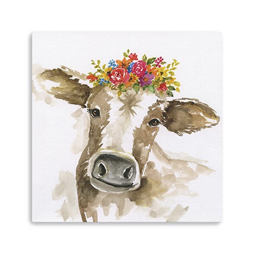 Watercolor Floral Cow Unframed Print Wall Art