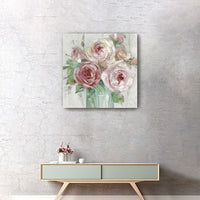 30" x 30" Watercolor Soft Pastel Peonies Bouquet Canvas Wall Art