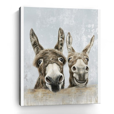 Cute Donkeys Canvas Unframed Print Wall Art