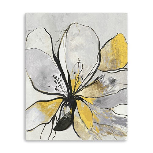 20" Modern Yellow and Black Flower in Bloom Canvas Wall Art