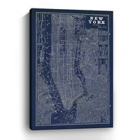 24" x 16" Indigo and White Aerial New York Map Canvas Wall Art