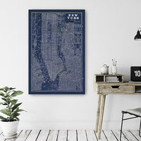 48" x 32" Indigo and White Aerial New York Map Canvas Wall Art