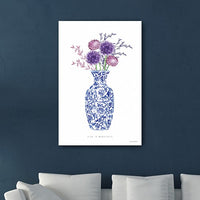 36" x 24" Blue and White Life Floral Vase Canvas Wall Art