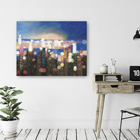 20" x 16" Watercolor City Lights on the Horizon Canvas Wall Art