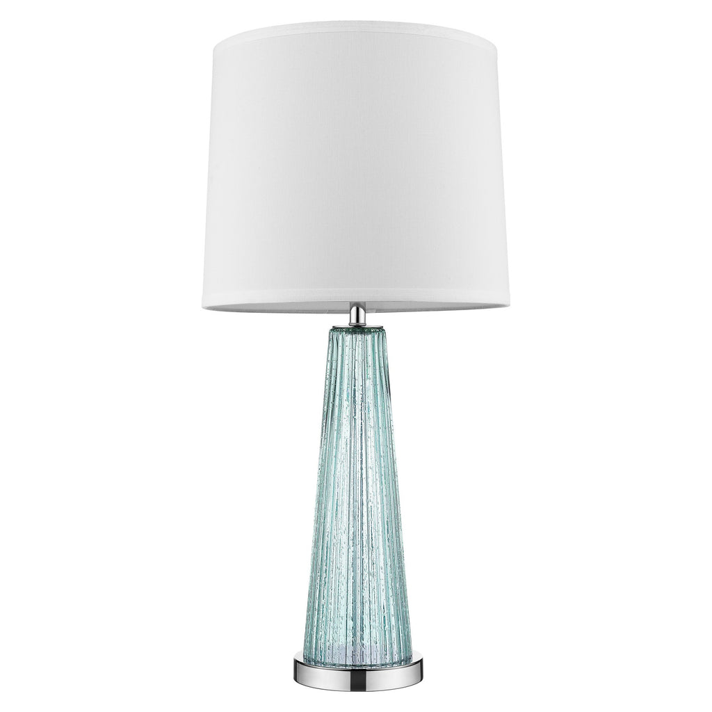 Chiara 1-Light Seafoam Glass And Polished Chrome Table Lamp With Off-White Shantung Shade