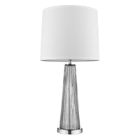 Chiara 1-Light Steel Glass And Polished Chrome Table Lamp With Off-White Shantung Shade