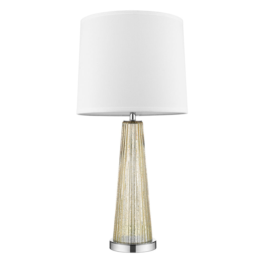 Chiara 1-Light Champagne Glass And Polished Chrome Table Lamp With Off-White Shantung Shade