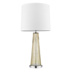 Chiara 1-Light Champagne Glass And Polished Chrome Table Lamp With Off-White Shantung Shade