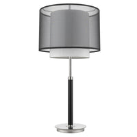 Roosevelt 1-Light Espresso And Brushed Nickel Table Lamp With Smoke Gray Shantung Two Tier Shade