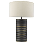 Wave II 1-Light Aged Brass Table Lamp With Latte Linen Shade