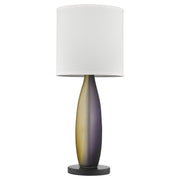 Elixer 1-Light Plum-Gold Frosted Glass And Ebony Lacquer Table Lamp With Lattice Cream Linen Shade