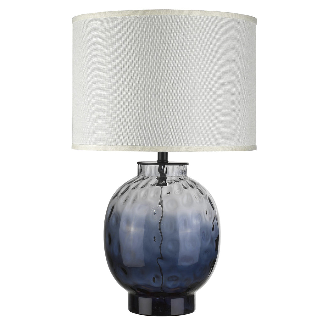 Panacea 1-Light Lagoon Waterglass And Satin Black Table Lamp With Lattice Cream Linen Shade