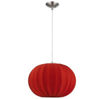 Shanghai 1-Light Brushed Nickel Pendant With Sheer Red Ribbon Shade